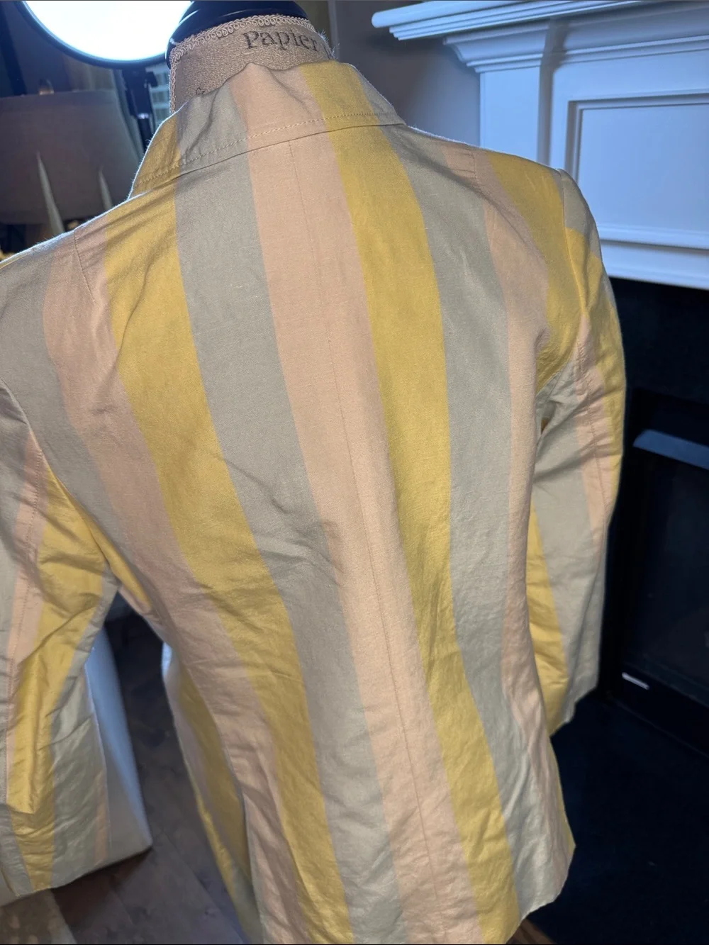 Tory Burch Yellow, White and Pale Blue Striped Pants and Blazer